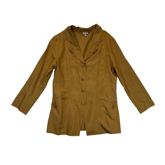 J.Jill‎ Blouse Womens Large Gold Brown 100% Silk Button-Up Long Sleeve Tunic - Picture 1 of 7